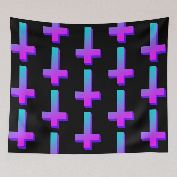 Item preview, Colorful Inverted Cross Pastel Goth Upside Down Cross Gradient Aqua Pink Purple designed and sold by AlasAHintStudio.