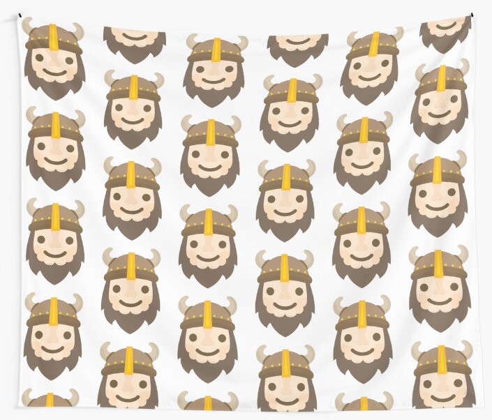 “Warrior Viking Emoji Happy Smiling Face” Wall Tapestries by teeandmee