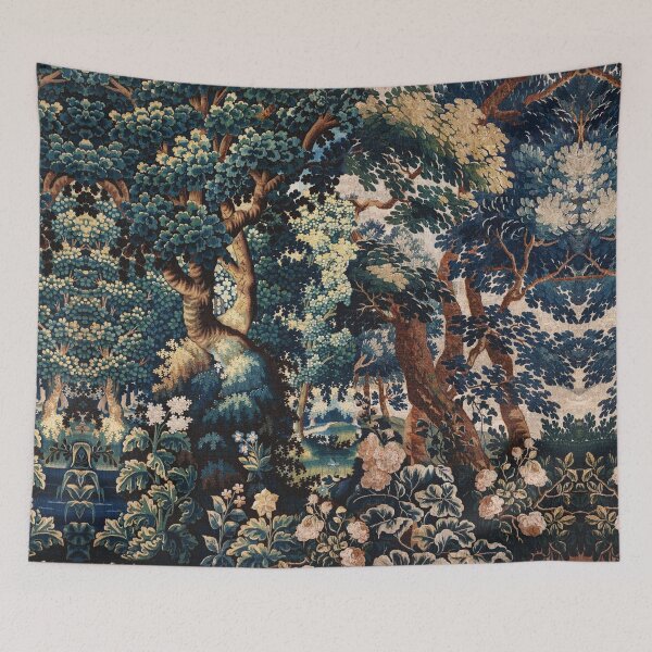 Item preview, GREENERY,TREES AND ROSES IN WOODLAND LANDSCAPE Blue Green Floral designed and sold by BulganLumini.