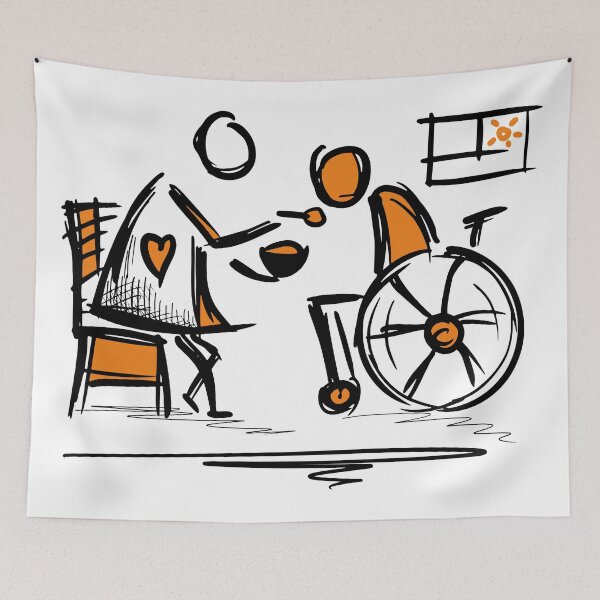 Item preview, Nursing Assistant feeds a nursing house resident. Man in a Wheelchair. Caregivers. CNA. designed and sold by funnycolors.