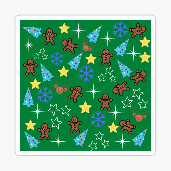 Gingerbread Man and Reindeer Kawaii on Green Sticker