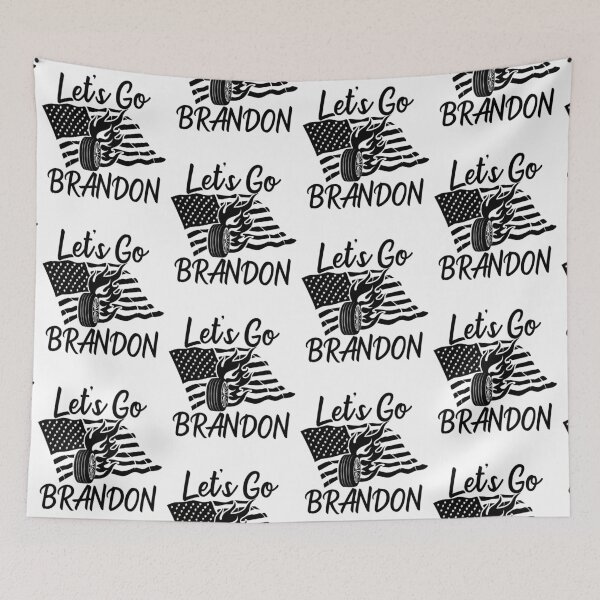 Item preview, Let's Go Brandon US Flag and Tire with Flames Funny Chant designed and sold by CharJens.