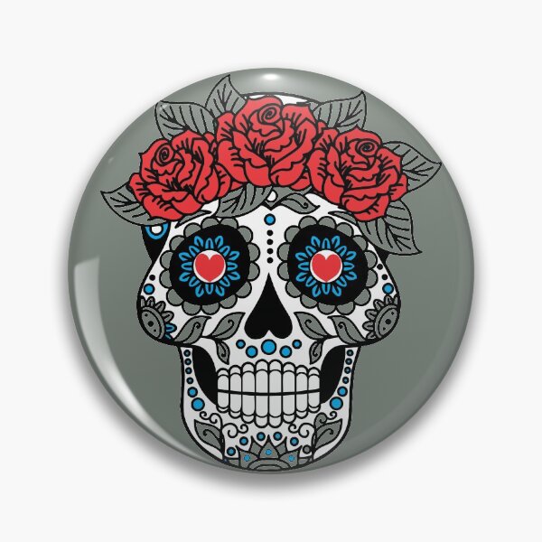 Item preview, Sugar skull in color and transparent with red roses and heart eyes, Day of the dead designed and sold by Design-by-DM.