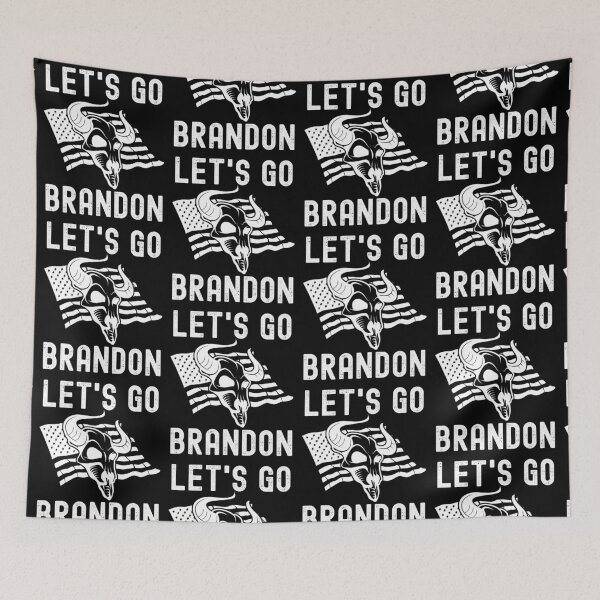 Item preview, Let's Go Brandon US Flag and Bull Horns Skull Funny Chant designed and sold by CharJens.