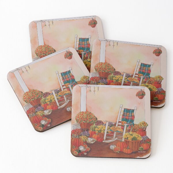 Item preview, Watercolor Autumn Porch with Flowers, Pumpkins and Butterflies designed and sold by Jessfm.