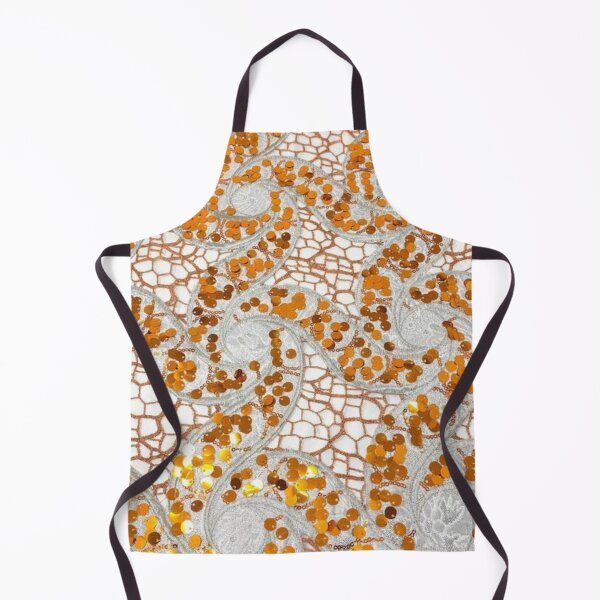 Item preview, FLORAL GOLD SEQUIN BROCADE ON ORANGE LACE FABRIC designed and sold by Poetic4Passion.