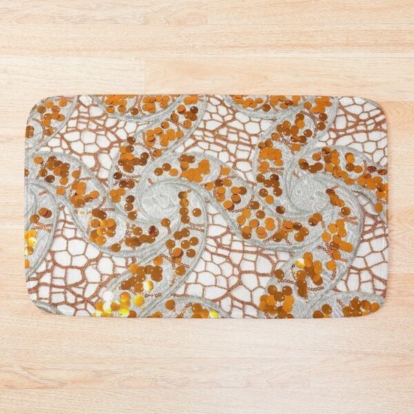 Item preview,  FLORAL GOLD SEQUIN BROCADE ON ORANGE LACE FABRIC designed and sold by Poetic4Passion.