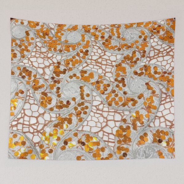 Item preview,  FLORAL GOLD SEQUIN BROCADE ON ORANGE LACE FABRIC designed and sold by Poetic4Passion.