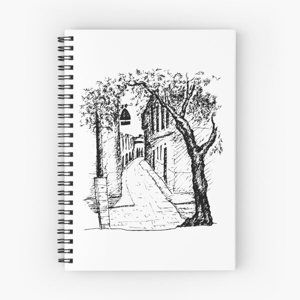 Item preview, Graphic view on old town street, in Spain, with olive tree designed and sold by Osting.