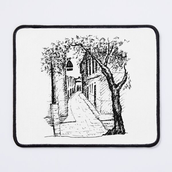 Item preview, Graphic view on old town street, in Spain, with olive tree designed and sold by Osting.