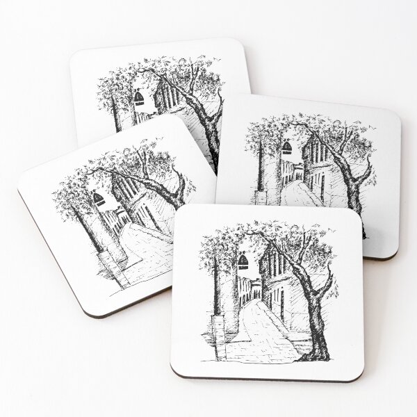 Item preview, Graphic view on old town street, in Spain, with olive tree designed and sold by Osting.