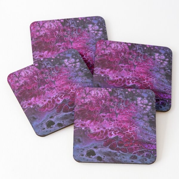 Flow Art Collection – Purple & Pink - Acrylic Paint Pouring Coasters (Set of 4)
