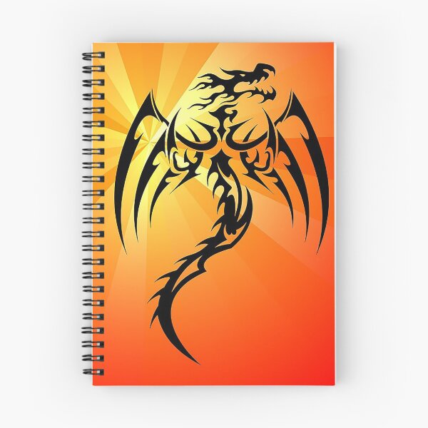 Item preview, dragon flying with sunburst in backround, lineart dragon with orange backround, fierce dragon, fire breathing dragon. dragon tatoo designed and sold by Nostrathomas66.