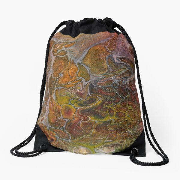 Flow Art Collection – Browns & Greens - Acrylic Paint Pouring Drawstring Bag