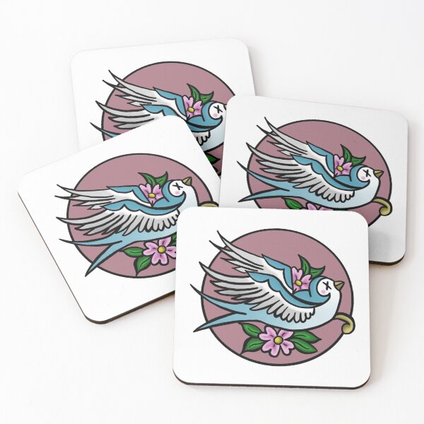 Item preview, Pink background Blue swallow bird - traditional  tattoo designed and sold by morganbethdraws.