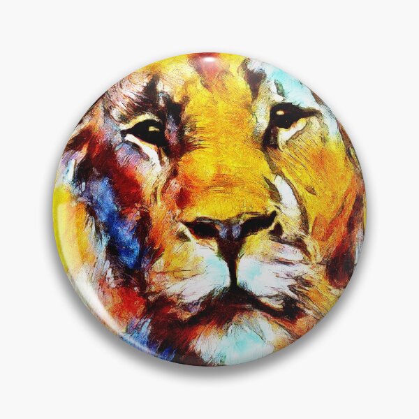 Aperçu de l'œuvre Tête de lion vintage picturale en bleu et or créée et vendue par SeaChangeDesign.