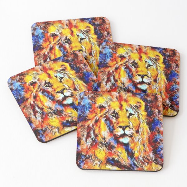 Item preview, Painterly Vintage Head of a Lion in Blue and Gold designed and sold by SeaChangeDesign.