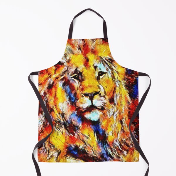 Item preview, Painterly Vintage Head of a Lion in Blue and Gold designed and sold by SeaChangeDesign.