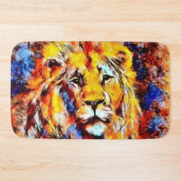 Item preview, Painterly Vintage Head of a Lion in Blue and Gold designed and sold by SeaChangeDesign.