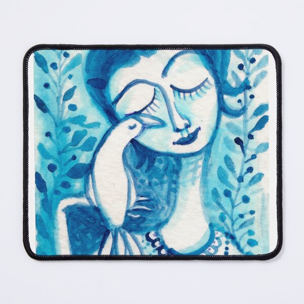 Way To Blue, Bird Woman, Girl Pets, Floral Foliage Meloearth Mouse Pad