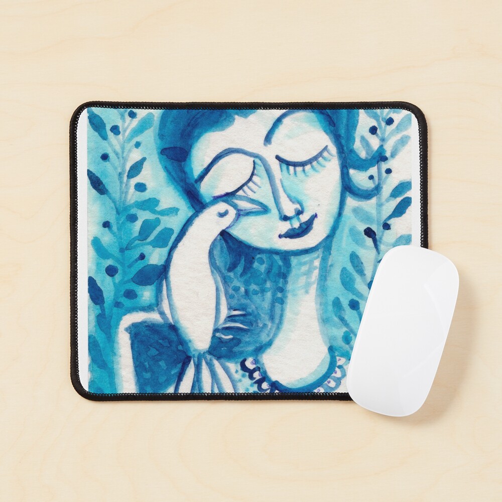 Way To Blue, Bird Woman, Girl Pets, Floral Foliage Meloearth Mouse Pad