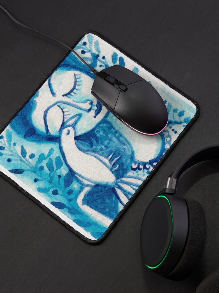 Alternate view of Way To Blue, Bird Woman, Girl Pets, Floral Foliage Meloearth Mouse Pad