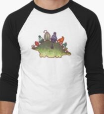 Green Stegosaurus Derposaur with Hats Men's Baseball ¾ T-Shirt