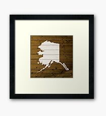 Map Of Alaska State Outline White Distressed Paint On Reclaimed Wood Planks. Framed Print