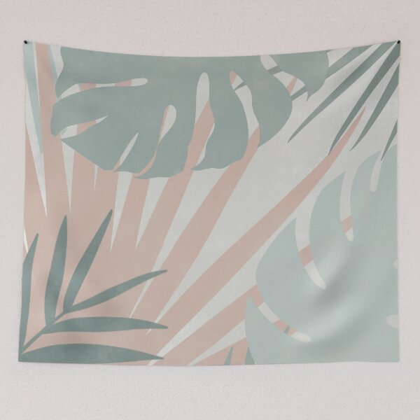 Item preview, Green and Pink Palm Plant and Monstera Leaf Boho Illustration #1 designed and sold by Brushedinbold.