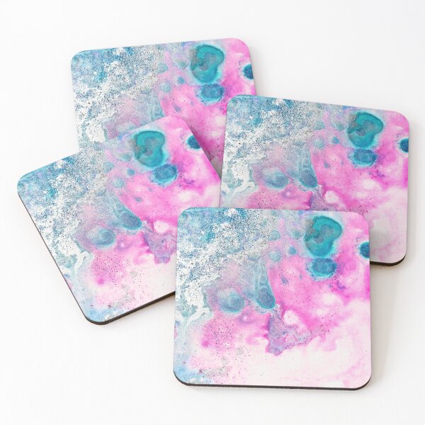 Pink Teal Alcoholic Ink Coasters (Set of 4)