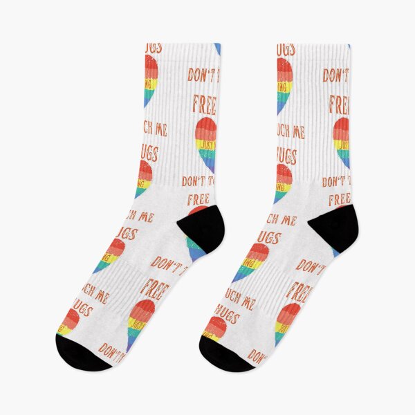 Item preview, Free hugs, just kidding, don't touch me, funny distressed rainbow heart saying designed and sold by Auntieck.