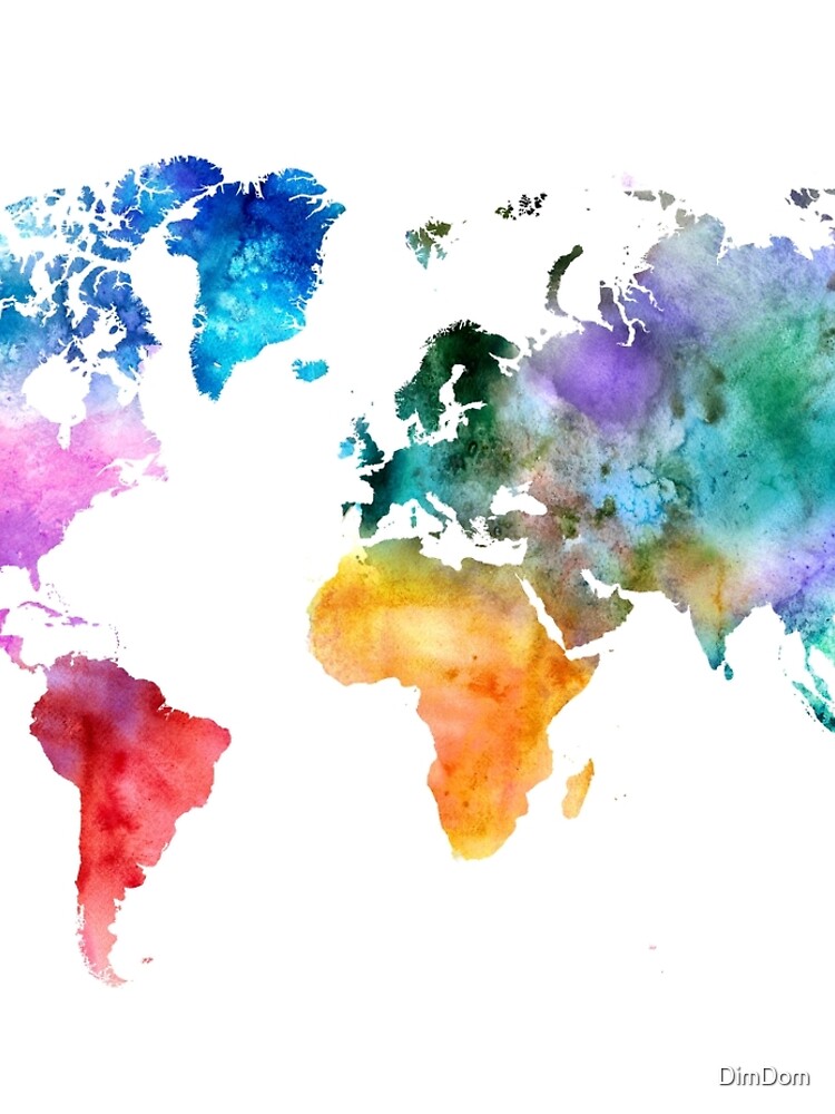 Colorful watercolor map of the world with watercolor by DimDom
