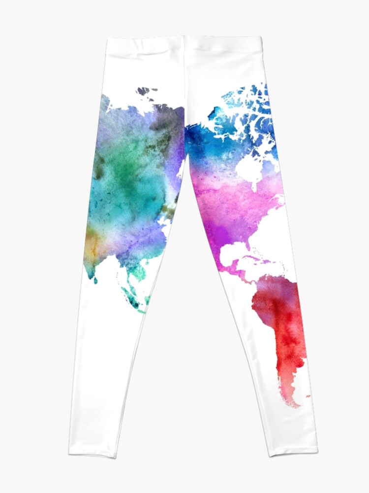 Alternate view of Colorful watercolor map of the world with watercolor Leggings