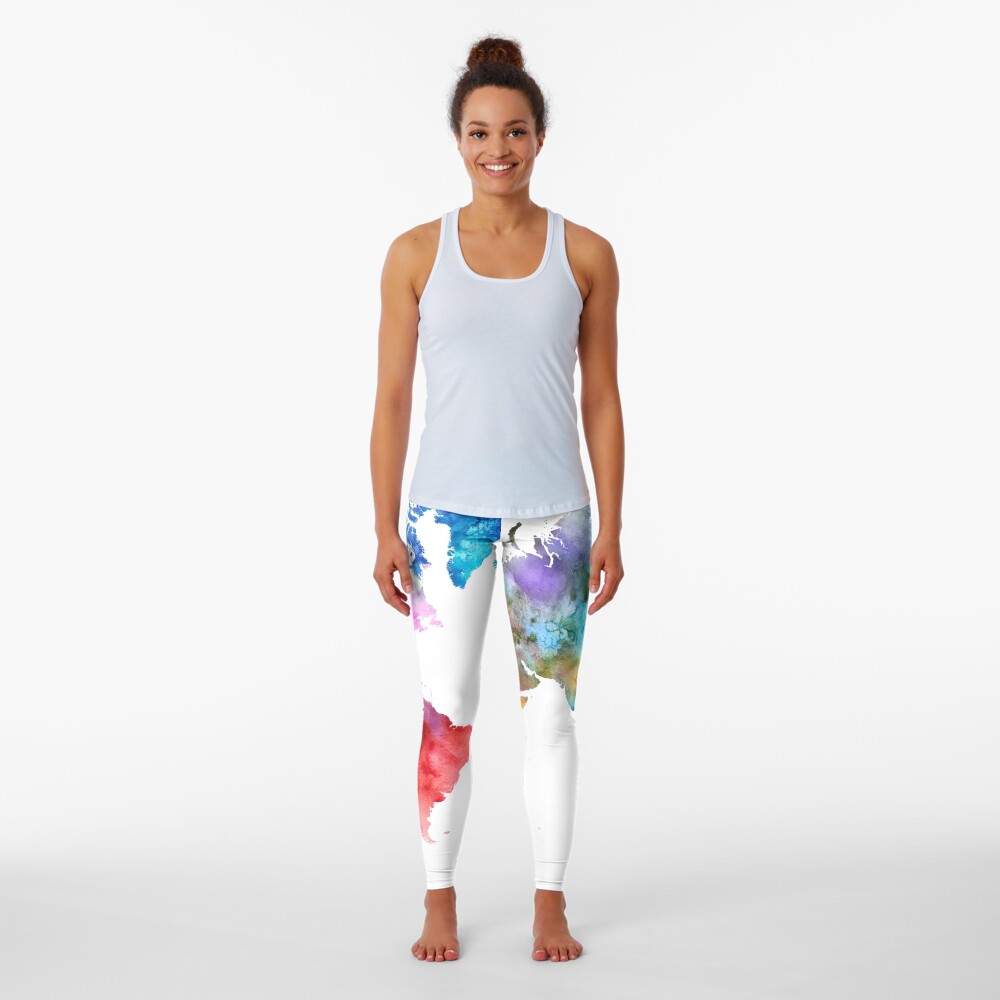 Colorful watercolor map of the world with watercolor Leggings