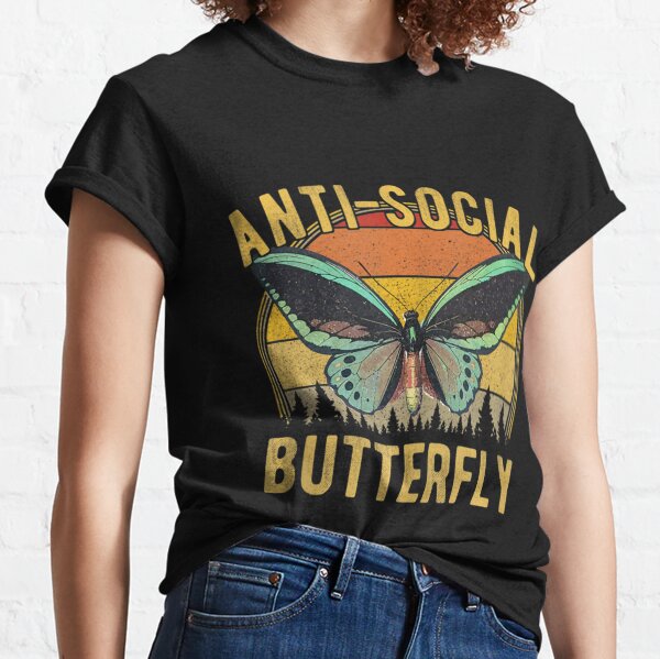 Anti Social Papillon Introvert Meme Retro Vintage Coucher de Soleil T-shirt classique