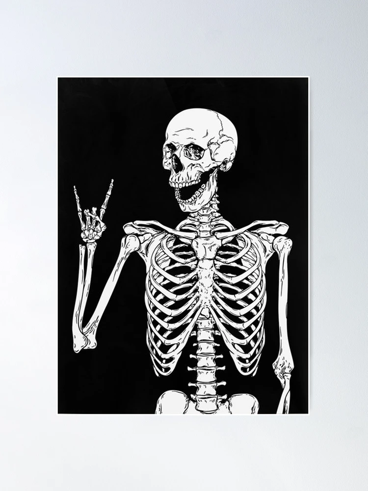 Colour vintage poster on the theme of rock and roll with skeleton