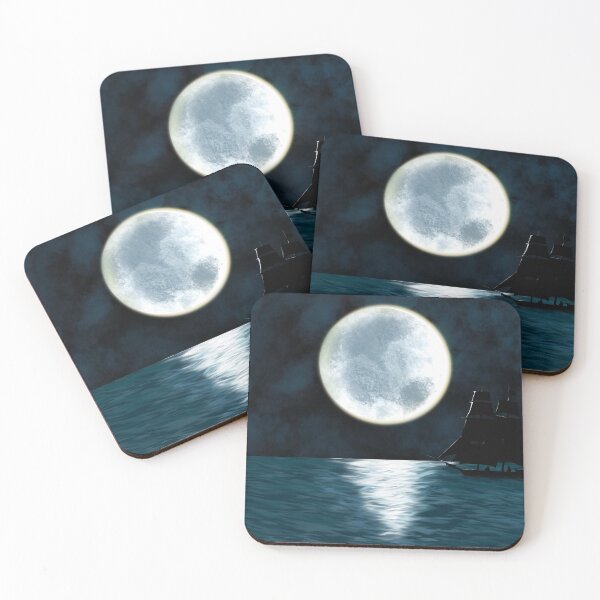 Item preview, Pirate Ship Moonlight Ocean Sailing Digital Art Drawing designed and sold by Bandia.
