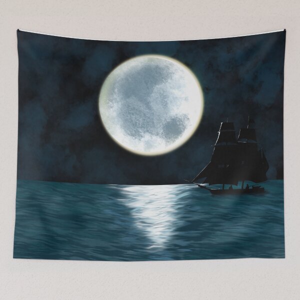 Item preview, Pirate Ship Moonlight Ocean Sailing Digital Art Drawing designed and sold by Bandia.