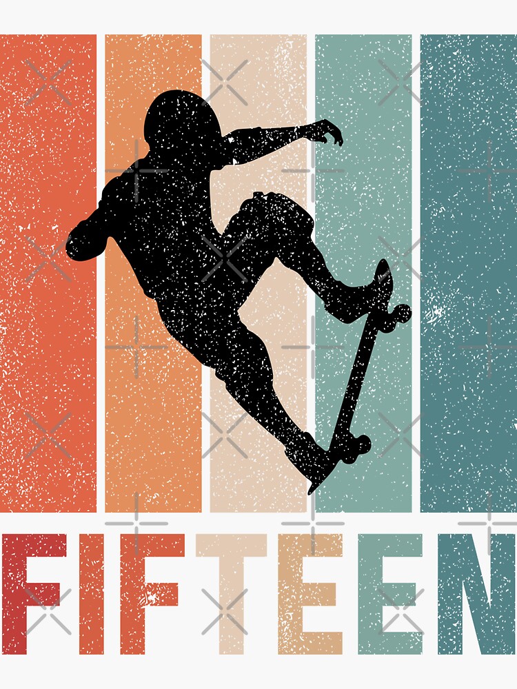 "15th Birthday Skateboard Retro 15 Years Old" Sticker for Sale by