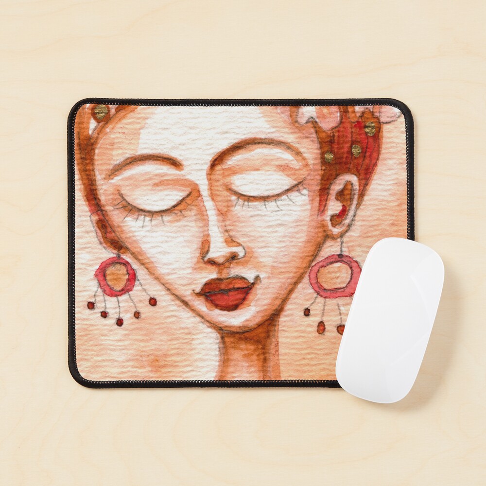 Frida Kahlo Portrait, Amber Orange Brown Colors, Meloearth Mouse Pad