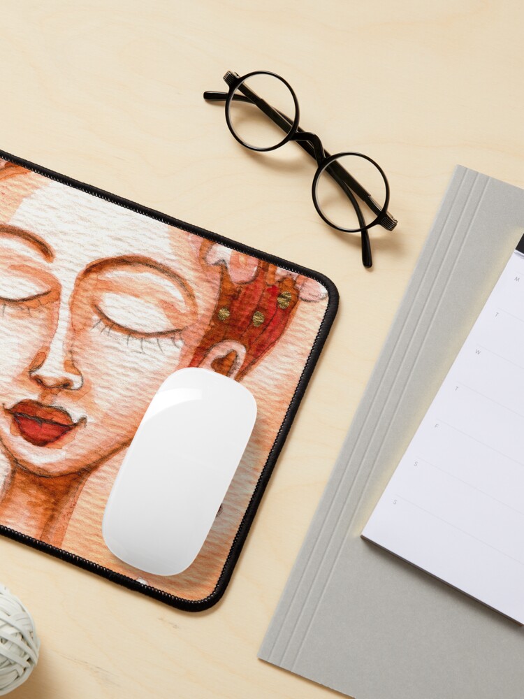 Alternate view of Frida Kahlo Portrait, Amber Orange Brown Colors, Meloearth Mouse Pad