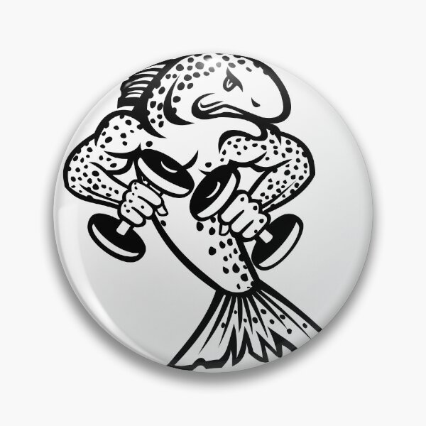 Item preview, Muscular Brown Trout or Salmon Breaking Lifting Dumbbell Weights Cartoon Mascot Black and White designed and sold by patrimonio.