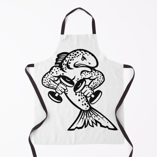 Item preview, Muscular Brown Trout or Salmon Breaking Lifting Dumbbell Weights Cartoon Mascot Black and White designed and sold by patrimonio.