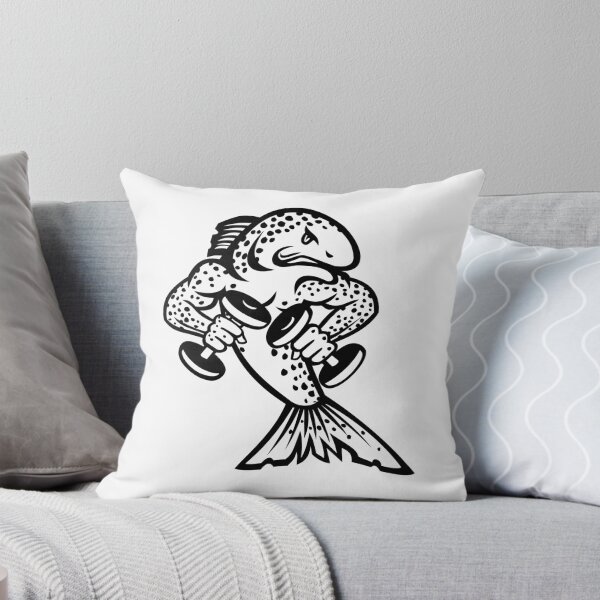 Item preview, Muscular Brown Trout or Salmon Breaking Lifting Dumbbell Weights Cartoon Mascot Black and White designed and sold by patrimonio.