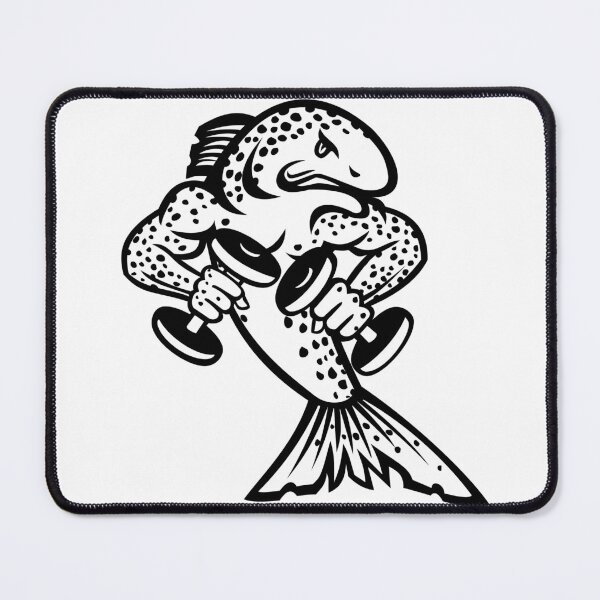 Item preview, Muscular Brown Trout or Salmon Breaking Lifting Dumbbell Weights Cartoon Mascot Black and White designed and sold by patrimonio.