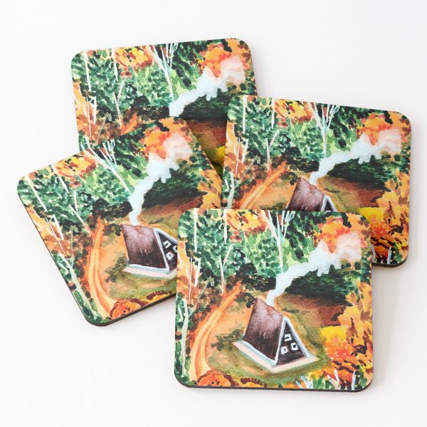 Item preview, Autumn in the woods watercolor pattern, house in the woods watercolors designed and sold by Ala Lopatniov.