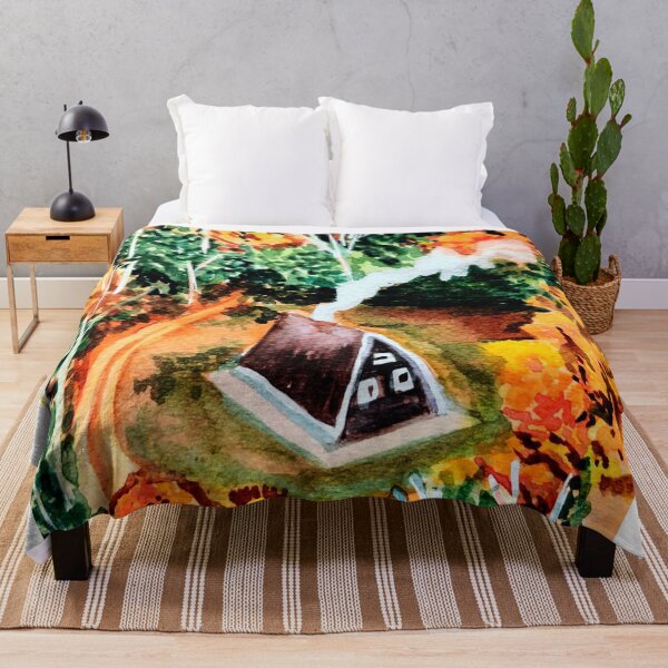 Item preview, Autumn in the woods watercolor pattern, house in the woods watercolors designed and sold by Ala Lopatniov.