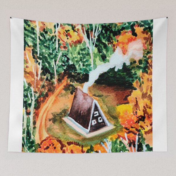 Item preview, Autumn in the woods watercolor pattern, house in the woods watercolors designed and sold by Ala Lopatniov.