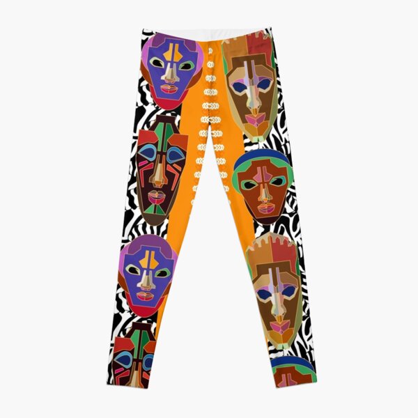 Undiscovered Africa. Ethnic print with stylized African tribal masks Leggings