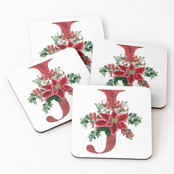 Item preview, Christmas Poinsettia Initial J designed and sold by UnicornFlamingo.